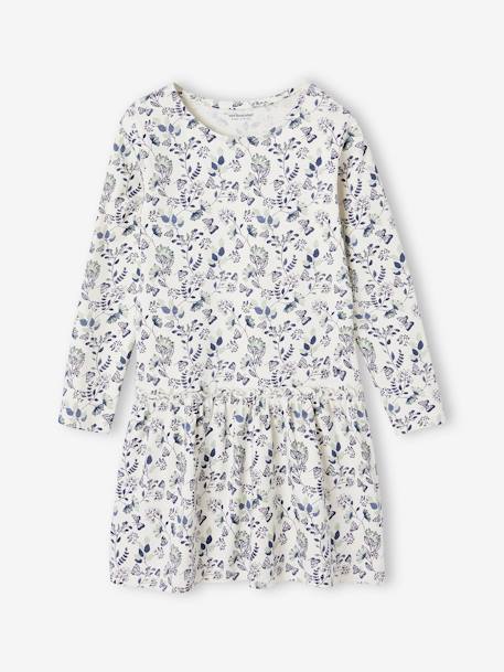 Meisjesjurk met print ecru+groengrijs+oudroze+roze (poederkleur) - vertbaudet enfant 