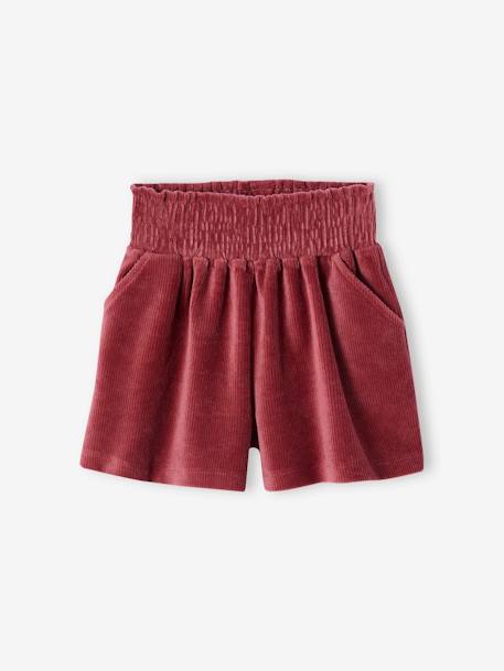 Fluwelen meisjesshort met smokwerk pruim - vertbaudet enfant 