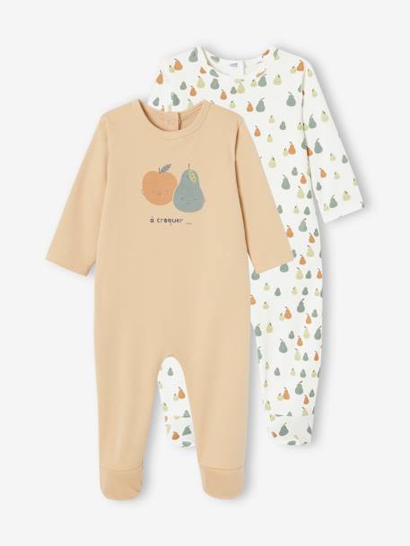 Set van 2 slaappakjes met fruitmotief van interlock jongensbaby beige - vertbaudet enfant 