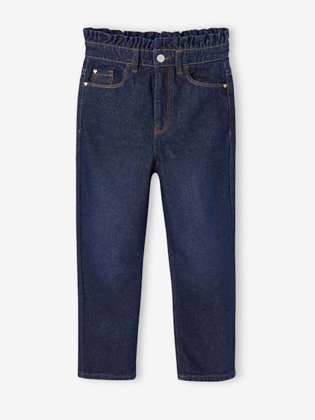 Mom jeans met hartjeszakken op de achterkant Meisje denimgrijs+ongewassen denim+stone - vertbaudet enfant 