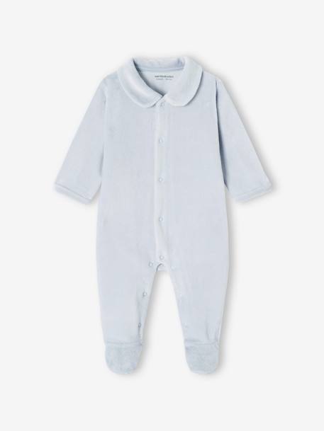 Set van 2 fluwelen babyslaappakjes met opening voor cappuccino+lichtblauw+rozen - vertbaudet enfant 