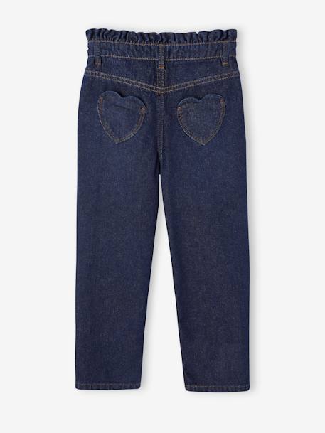 Mom jeans met hartjeszakken op de achterkant Meisje denimgrijs+ongewassen denim+stone - vertbaudet enfant 