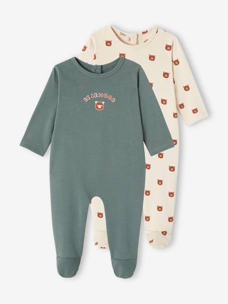 Set 2 slaappakjes voor jongens 'Teddy bear' in fleece groen - vertbaudet enfant 