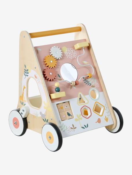 Loopwagen met houten remmen hout+rozen+wit - vertbaudet enfant 