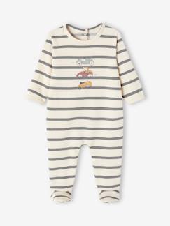 Baby-Pyjama, surpyjama-Gestreept slaappakje voor babyjongens met automotief