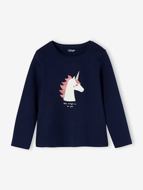 Shirt met konijnmotief en sierstrik voor meisjes donkergrijs+marineblauw+smaragdgroen - vertbaudet enfant 