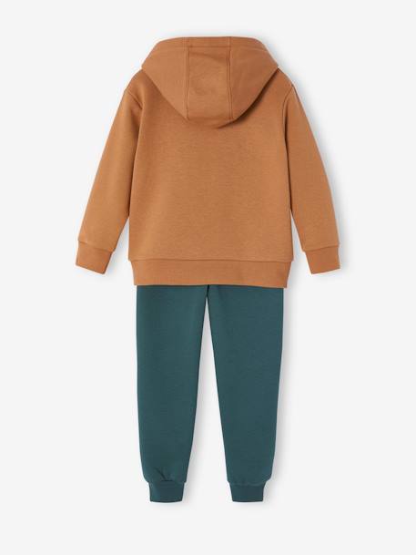 Sportset sweater met capuchon en joggingbroek jongens grijsblauw+groen+pecannoot - vertbaudet enfant 