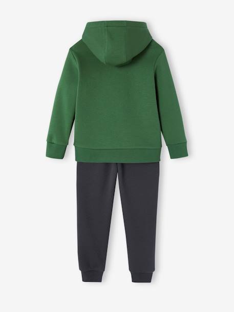 Sportset sweater met capuchon en joggingbroek jongens grijsblauw+groen+pecannoot - vertbaudet enfant 