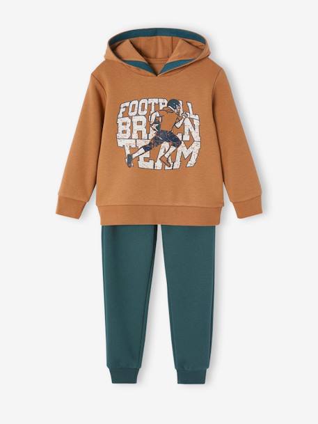 Sportset sweater met capuchon en joggingbroek jongens grijsblauw+groen+pecannoot - vertbaudet enfant 