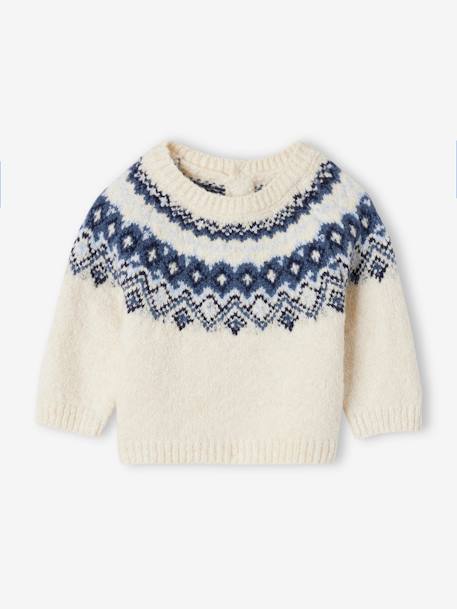 Jacquard trui voor babyjongens in luchtig en zacht tricot ecru - vertbaudet enfant 