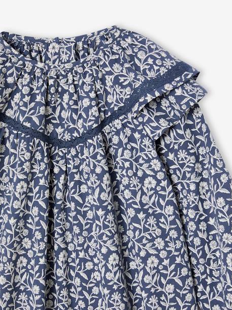 Meisjesjurk met bloemenprint en kraagje blauw, bedrukt - vertbaudet enfant 