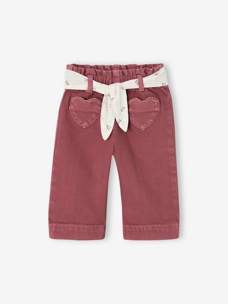 Wijde broek met kleur babymeisje met riem om te strikken donkerpaars - vertbaudet enfant 