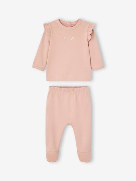 Set van 2 babypyjama's met vogelmotief van interlock roze (poederkleur) - vertbaudet enfant 