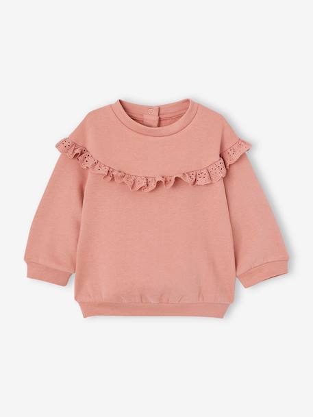 Sweatshirt met ruches en Engels borduurwerk babymeisje okergeel+oudroze - vertbaudet enfant 