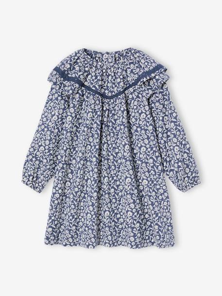 Meisjesjurk met bloemenprint en kraagje blauw, bedrukt - vertbaudet enfant 