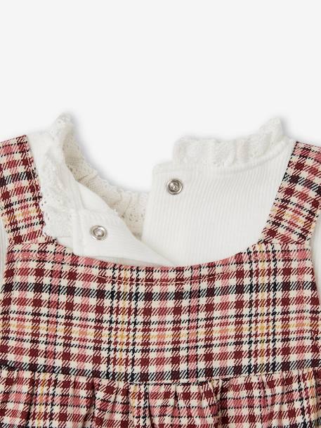 Set korte tuinbroek met ruitmotief + T-shirt en haarband meisjesbaby rozenhout - vertbaudet enfant 