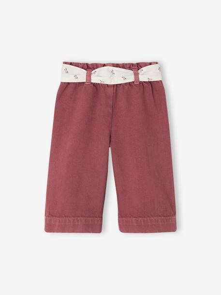 Wijde broek met kleur babymeisje met riem om te strikken donkerpaars - vertbaudet enfant 