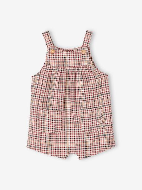 Set korte tuinbroek met ruitmotief + T-shirt en haarband meisjesbaby rozenhout - vertbaudet enfant 