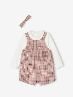 Baby-Babyset-Set korte tuinbroek met ruitmotief + T-shirt en haarband meisjesbaby
