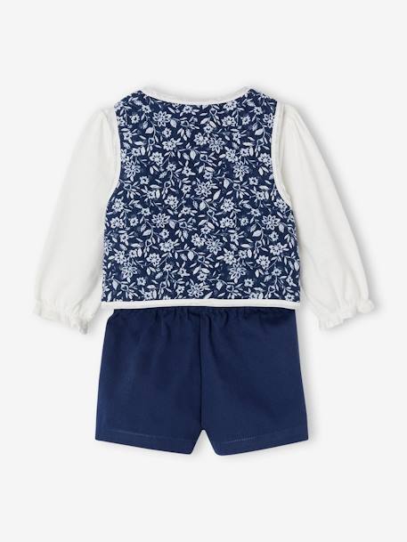 Set T-shirt + gilet met bloemen + short babymeisje jeansblauw - vertbaudet enfant 