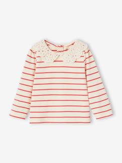 Baby-Baby T-shirt met geborduurde kraag en lange mouwen