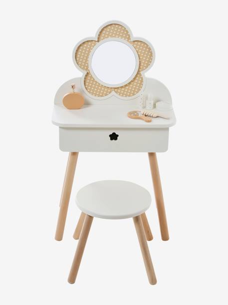 Rieten kaptafel + accessoires in FSC® hout rozen+wit - vertbaudet enfant 