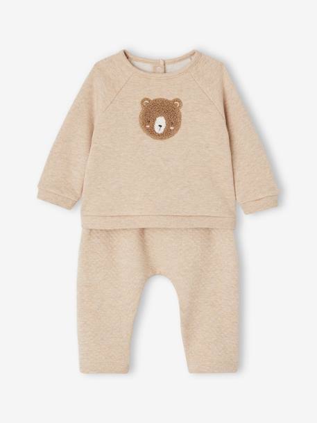 Set sweater en broek baby ecru+gemêleerd beige+rozen - vertbaudet enfant 