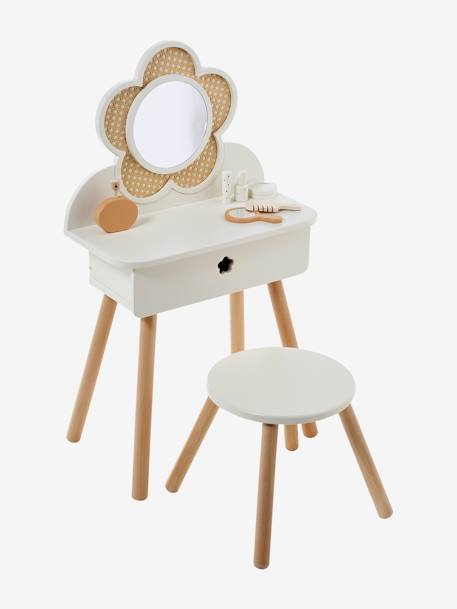 Rieten kaptafel + accessoires in FSC® hout rozen+wit - vertbaudet enfant 