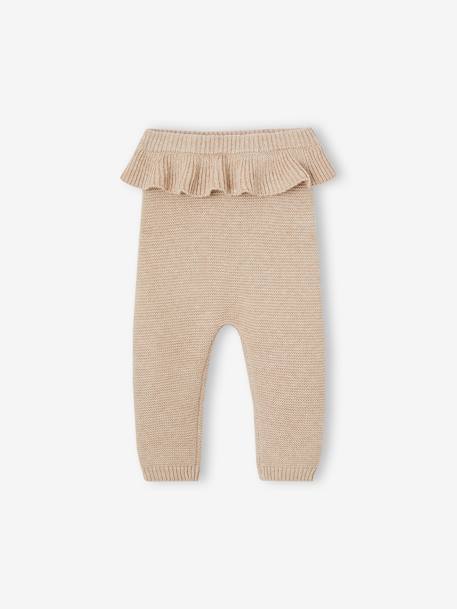 Gebreide broek met ruche baby gemêleerd beige - vertbaudet enfant 