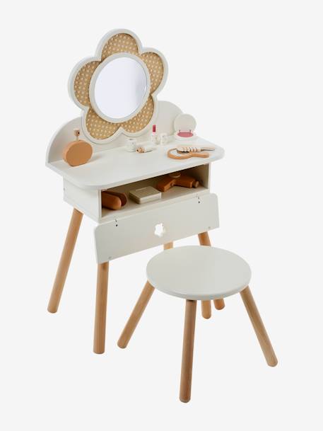 Rieten kaptafel + accessoires in FSC® hout rozen+wit - vertbaudet enfant 