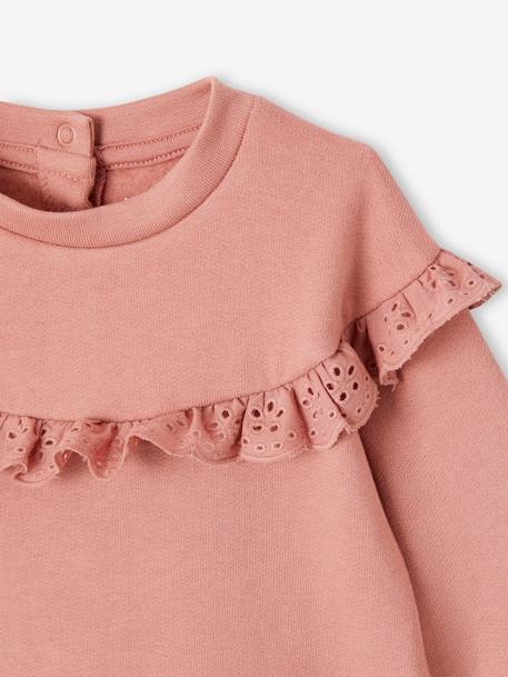 Sweatshirt met ruches en Engels borduurwerk babymeisje okergeel+oudroze - vertbaudet enfant 