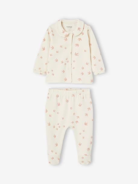 Set van 2 babypyjama's met vogelmotief van interlock roze (poederkleur) - vertbaudet enfant 