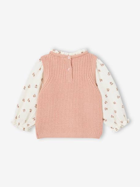 2-in-1 trui baby gemêleerd bruin+roze (poederkleur) - vertbaudet enfant 