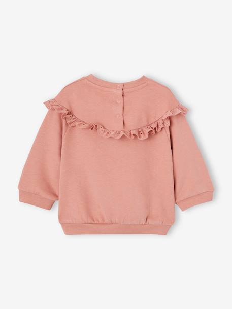 Sweatshirt met ruches en Engels borduurwerk babymeisje okergeel+oudroze - vertbaudet enfant 