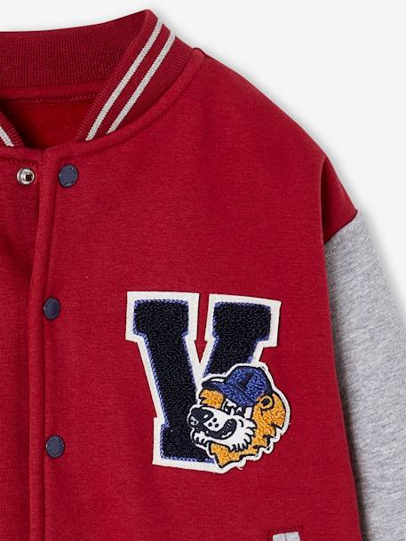 Teddy-sweatshirt in fleece voor jongens met lusbadge. dennen+hazelnoot+rood - vertbaudet enfant 