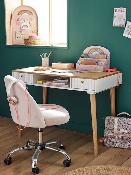 Fluwelen kinderbureaustoel op wieltjes Blauw/groen+blauwgroen+roze (poederkleur) - vertbaudet enfant 