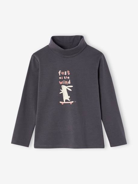 Set van 3  t-shirts met rolkraag voor meisjes antraciet+beige (poederkleur)+groengrijs+poederroze set+set antracietgrijs - vertbaudet enfant 