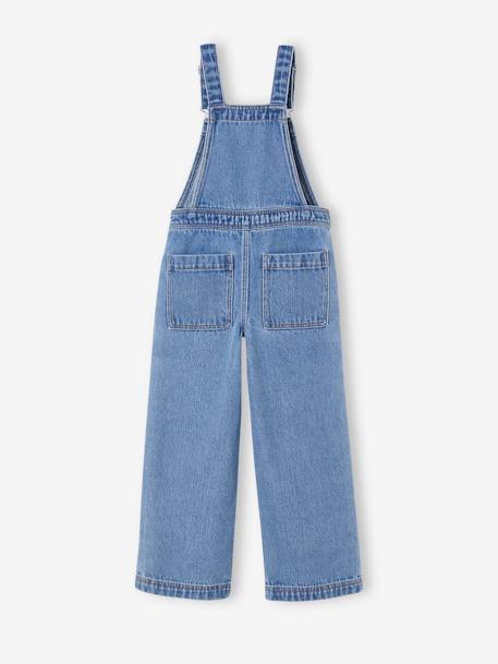 Denim tuinbroek voor meisjes met grote contrasterende zakken middenblauw - vertbaudet enfant 