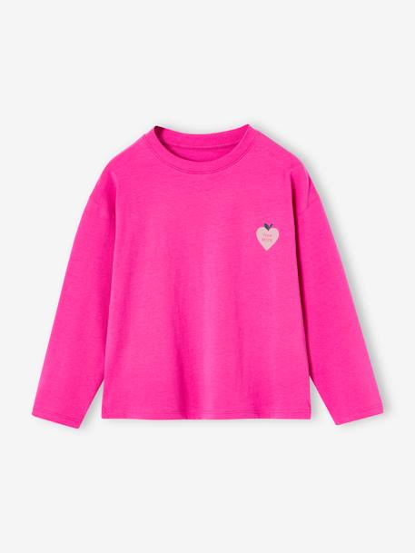 T-shirt Basics motief op de borst meisjes ecru+fuchsia - vertbaudet enfant 