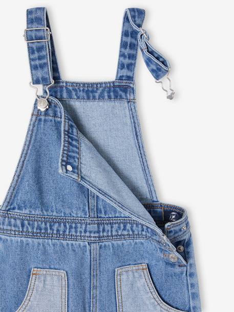 Denim tuinbroek voor meisjes met grote contrasterende zakken middenblauw - vertbaudet enfant 