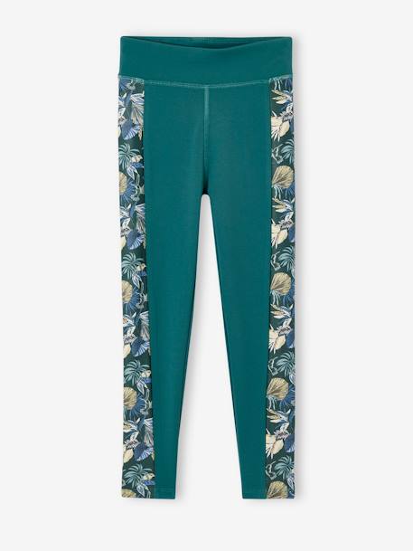 Sportlegging van technisch materiaal meisjes zijstroken exotische bloemen smaragdgroen - vertbaudet enfant 