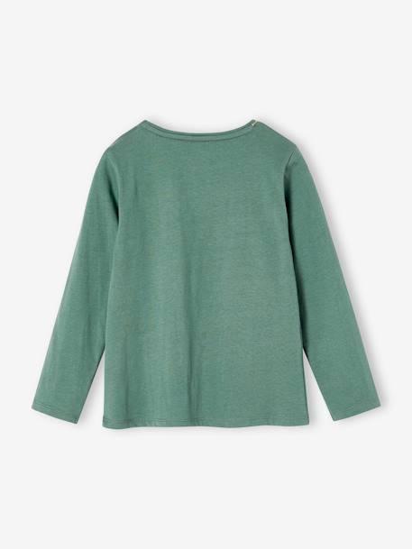 T-shirt Basics met hartjes en pailletten en lange mouwen ecru+smaragdgroen - vertbaudet enfant 