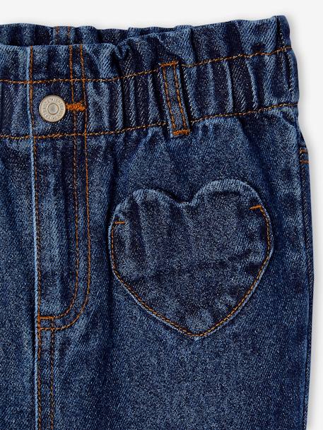 Paperbag jeans meisjes zakken hartjes middenblauw+ongewassen denim - vertbaudet enfant 