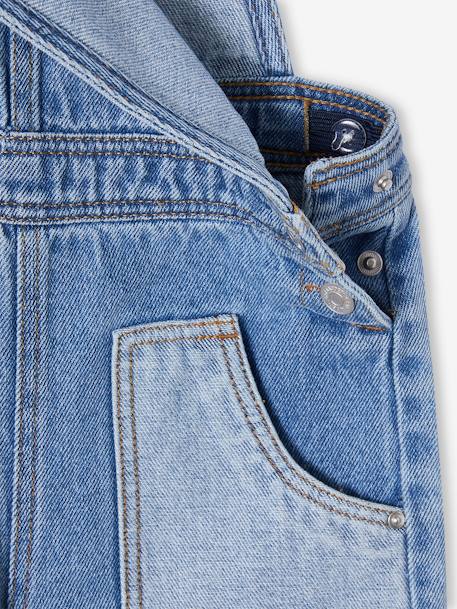 Denim tuinbroek voor meisjes met grote contrasterende zakken middenblauw - vertbaudet enfant 