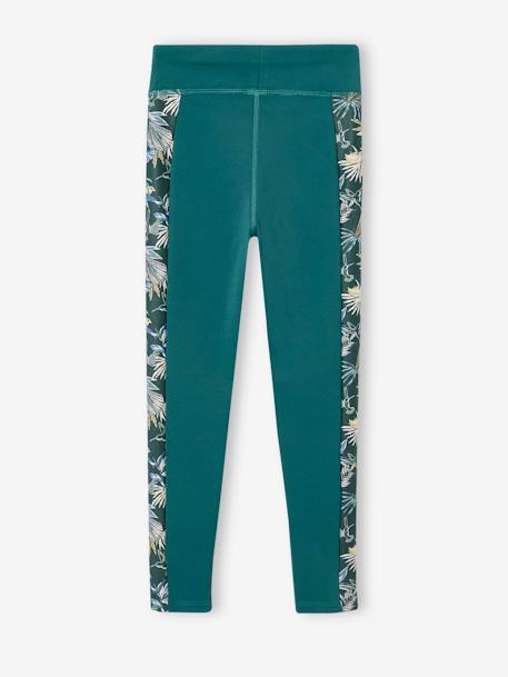 Sportlegging van technisch materiaal meisjes zijstroken exotische bloemen smaragdgroen - vertbaudet enfant 