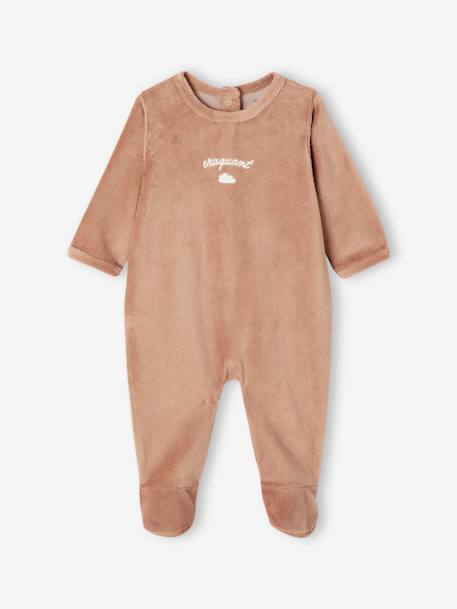 Set van 3 fluwelen babyslaappakjes BASICS cappuccino+kameel+roze (poederkleur) - vertbaudet enfant 