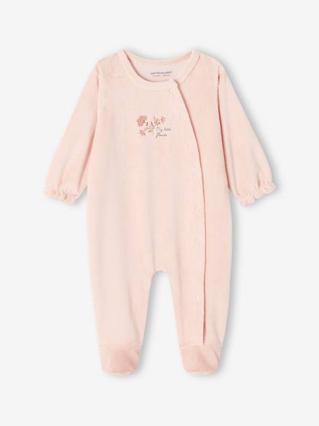 Set met fluwelen slaappakjes 'petite fleur' meisjesbaby roze (poederkleur) - vertbaudet enfant 