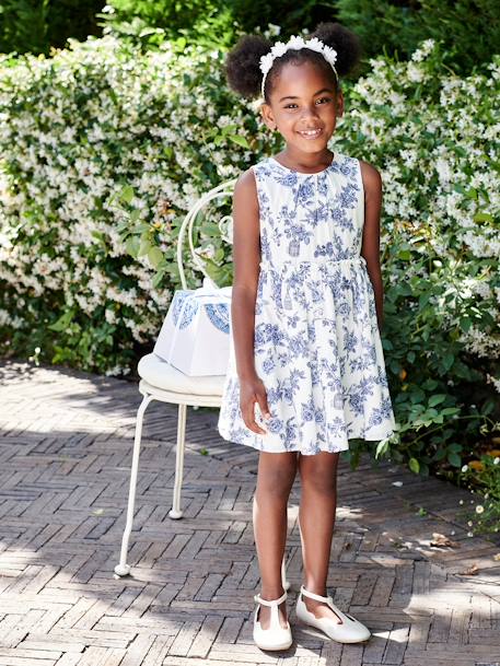 Feestelijke meisjesjurk met bloemen en strik op de rug ecru - vertbaudet enfant 