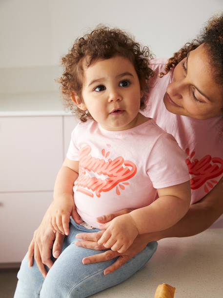 Meisjes-T-shirt Family team capsulecollectie vertbaudet en Studio Jonesie in biologisch katoen roze - vertbaudet enfant 