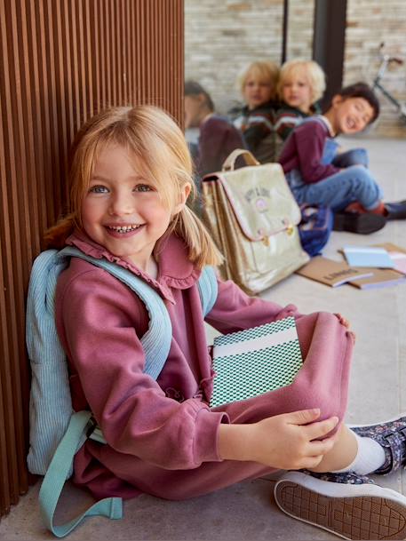 Meisjesjurk van sweatstof met Claudine-kraag pruim - vertbaudet enfant 